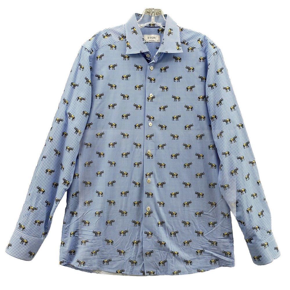 ETON Gingham Motif Dress Shirt